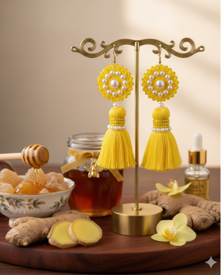 Háčkované  dizajnové náušnice "Medový zázvor"